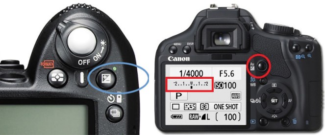 Contoh Tombol Exposure Compensation Nikon Canon